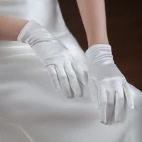 WG066 Elegant Satin White Short Bridal Gloves Finger Wrist Brides Bridesmaid Handschuh Women Pageant Perform Prom Accessories - Image 2