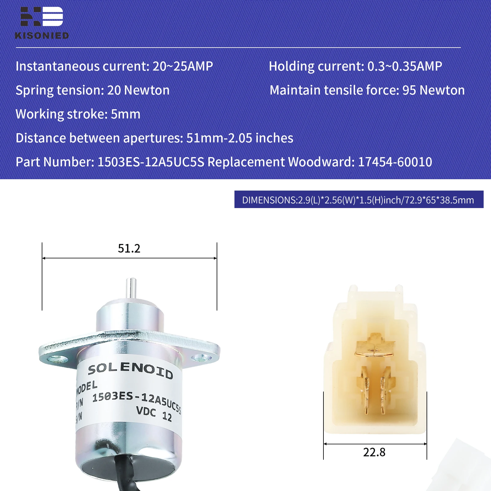Fuel Shut Off Solenoid 17454-60010 1503ES-12A5UC5S SA-4569-T for Kubota D905 D1005 D1105 V1205 V1305 V1505T Diesel Engines 12VDC
