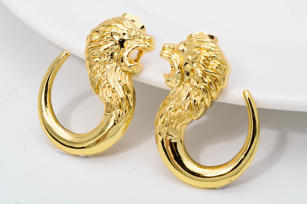 Sunny Jewelry Sets Hip Hop Löwenkopf Übertriebenes Design Ohrringe Anhänger Halskette Frauen Kupfer Vergoldet Hohe Qualität – Detail 4