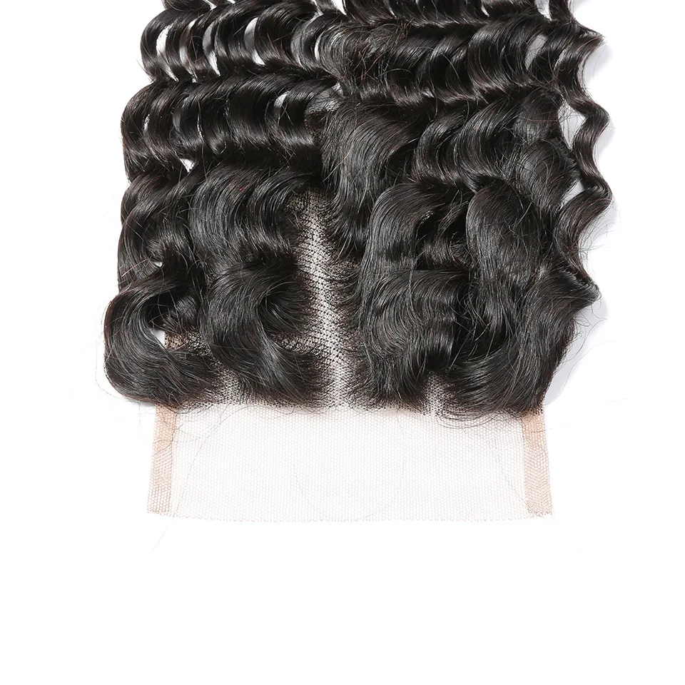 Deep Wave Human Hair Lace Closure 4x4 Brazilian Virgin Hair Pre-Plucked Transparent Swiss Lace 150% Density 10-22 Inch