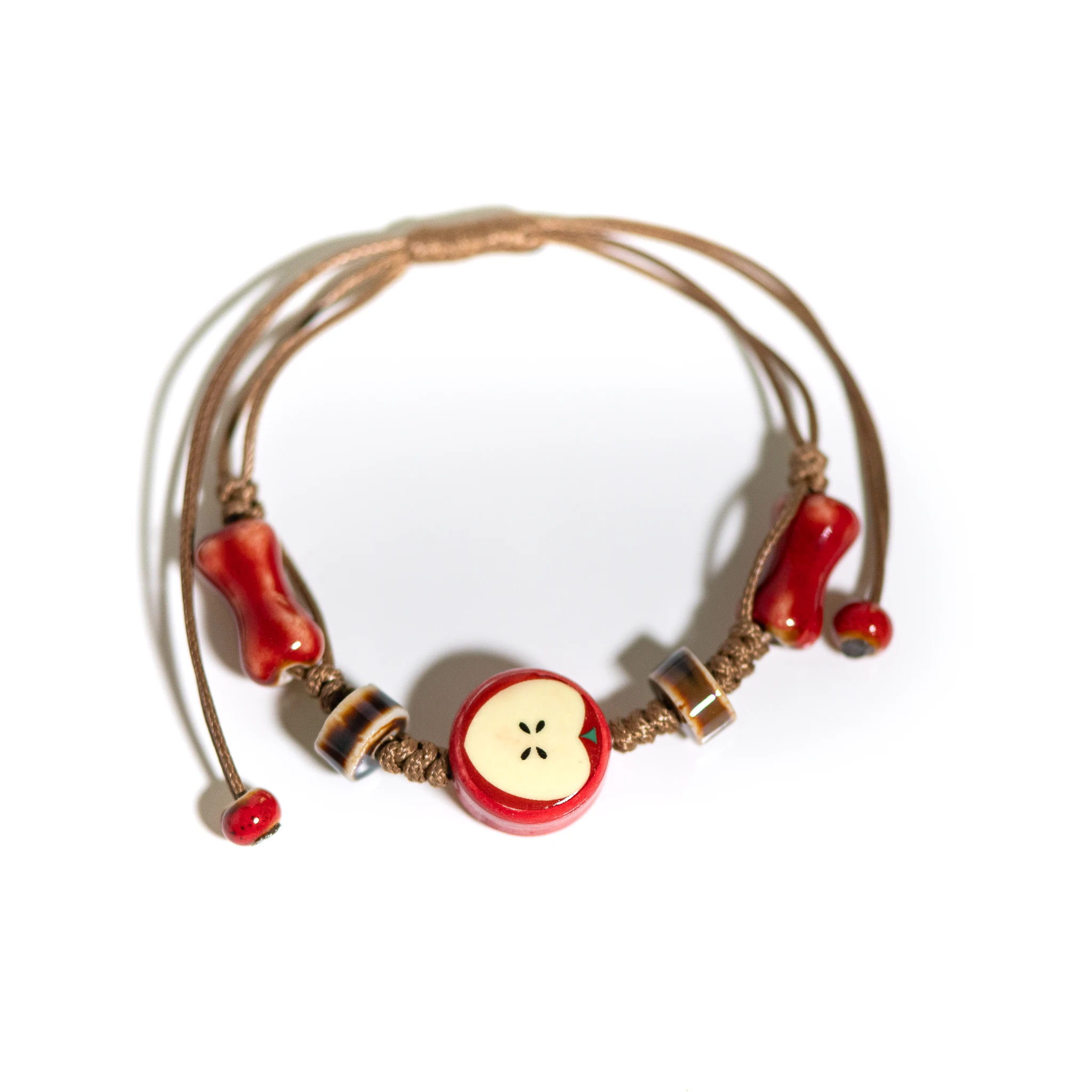 Handmade Apple Bracelet - Adjustable Woven Cord Cartoon Jewelry for Gifts