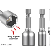 48mm Impact Socket Magnetic Nut Screwdriver,6-13mm Drill Bit Set 1/4” Hex Socket Adapter Bolt Drivers Socket Kit Hand Tools 2