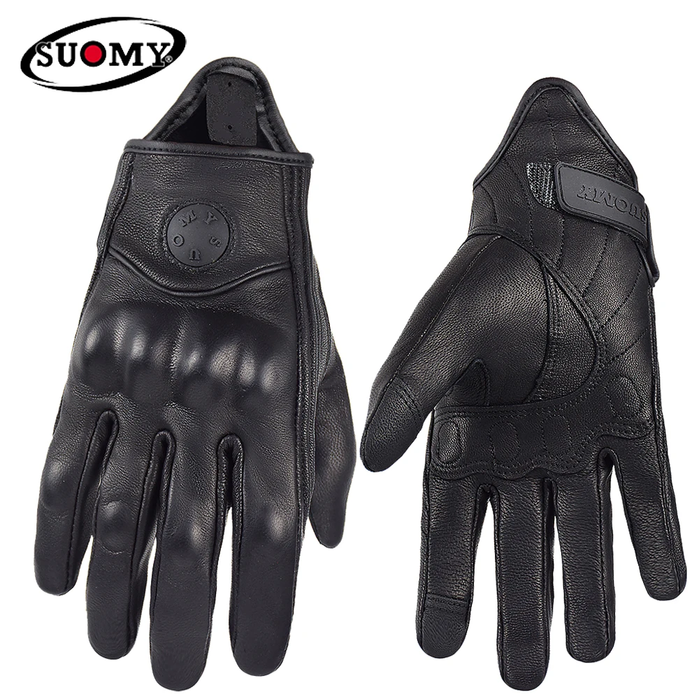 Vintage Gray Waterproof Leather Motorcycle Gloves - Full Finger Protection