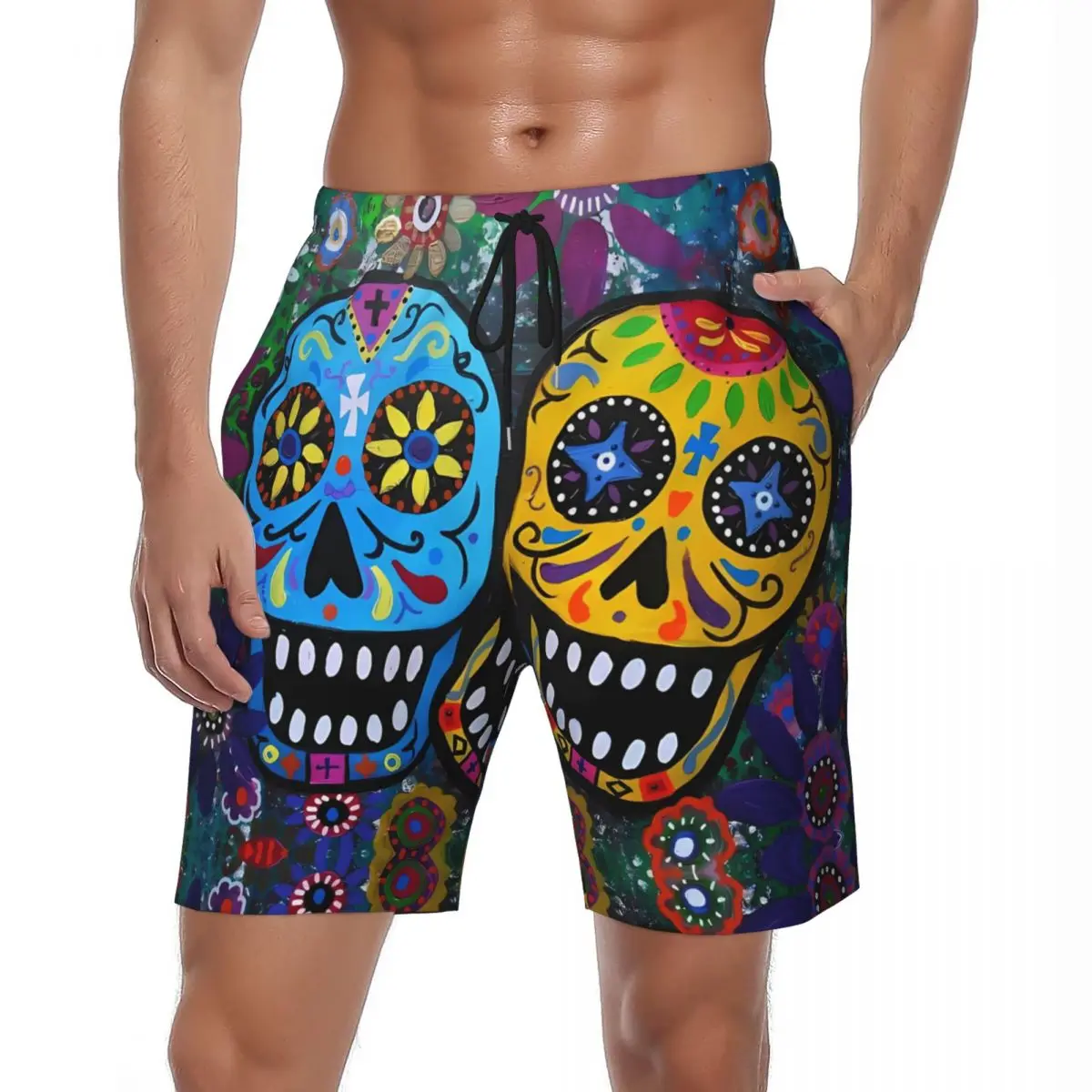 

Summer Board Shorts Males Hawaiia FunSkull 3D Sports Surf Goth Skeleton Beach Short Pants Retro Quick Dry Swim Trunks Plus Size