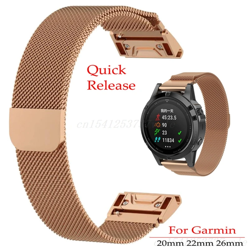 

Магнитный ремешок для Garmin Fenix 3HR 5X 6x 7x 5s 6 Pro 5 Plus, металлический Миланский ремешок для часов 20/22/26 мм для Forerunner 935, быстроразъемные штифты