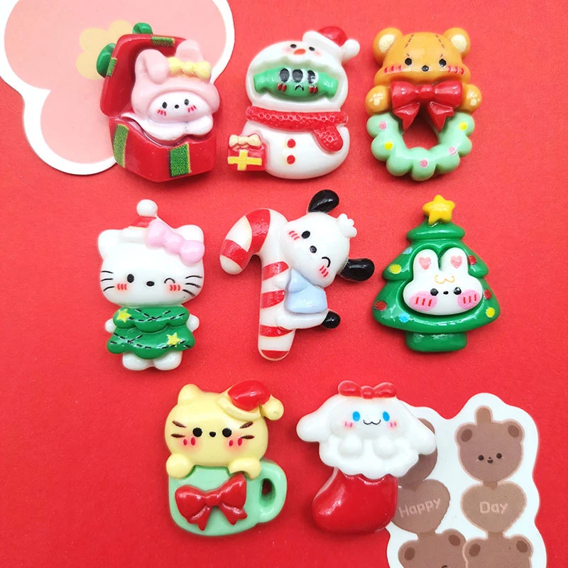 

5PCS Kawai Sanrio Cartoon Cute Animal Christmas Series Resin Crafts DIY Jewelry Hairpin Headrope Decoration Accessories