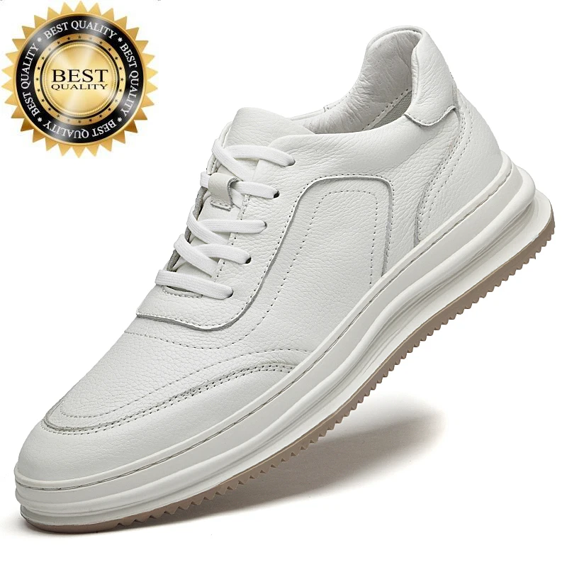 

New Cow Leather Men 2024 Casual Shoes Fashion Sneakers Genuine White