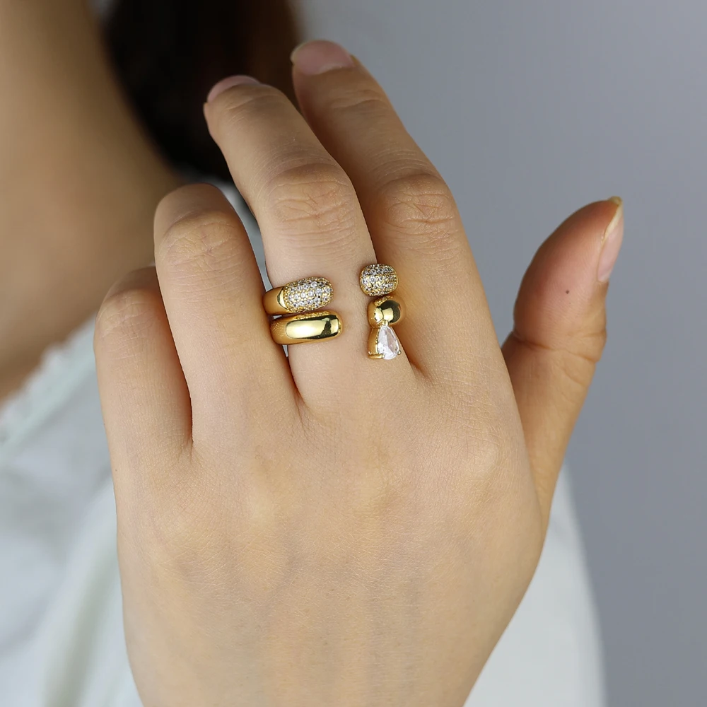 2025 New Luxury CZ Open Adjust Finger Ring for Women Girl Elegant Gold Color Micro Pave White Tear Drop Cubic Zirconia Rings 2