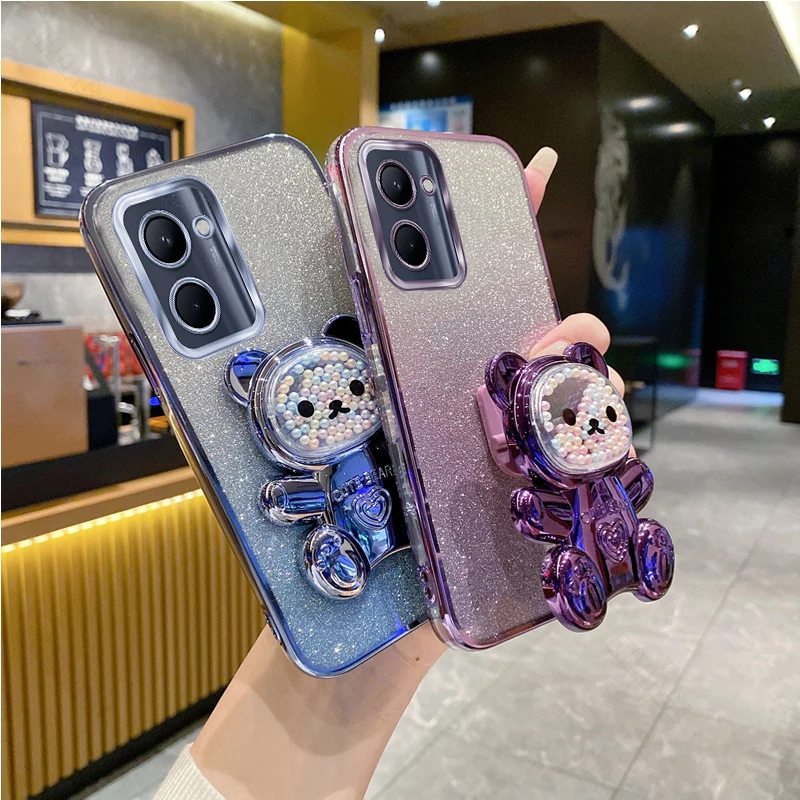 Battery Cover Realme Back Cover My Photo C 33 Glitter Bling Bear - Main Image