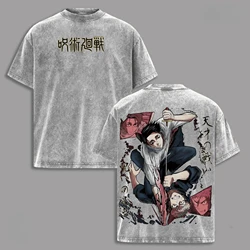 Anime - Inspired Washed Oversized T - Shirt - Yuta Design | Men's Summer Casual 100% Cotton Tee - XXL (Gray)
