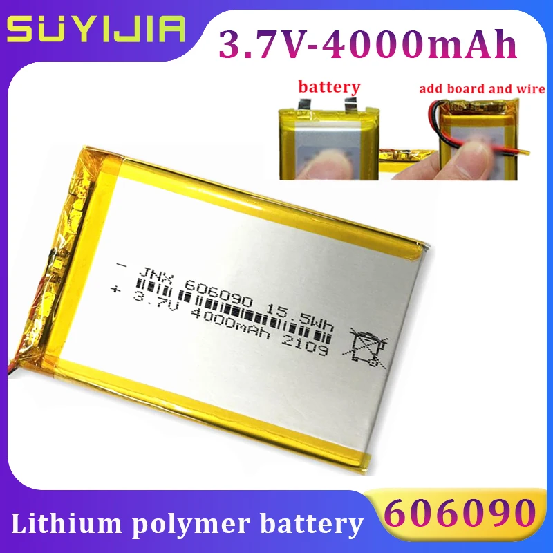 

3.7V 606090 Polymer Lithium Battery Large Capacity 4000mAh Suitable for Power Bank Solar Street Lamp Spare Battery Free Shipping