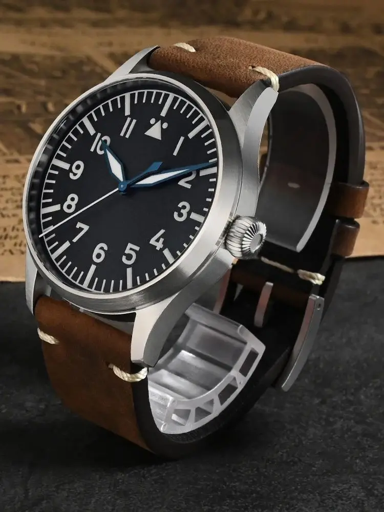 San Martin 41mm Retro Pilot Watch For Men Mechnical Wristwatch NH35 ST3621 100 Meters Military Quality Timepiece Lume SN0117G