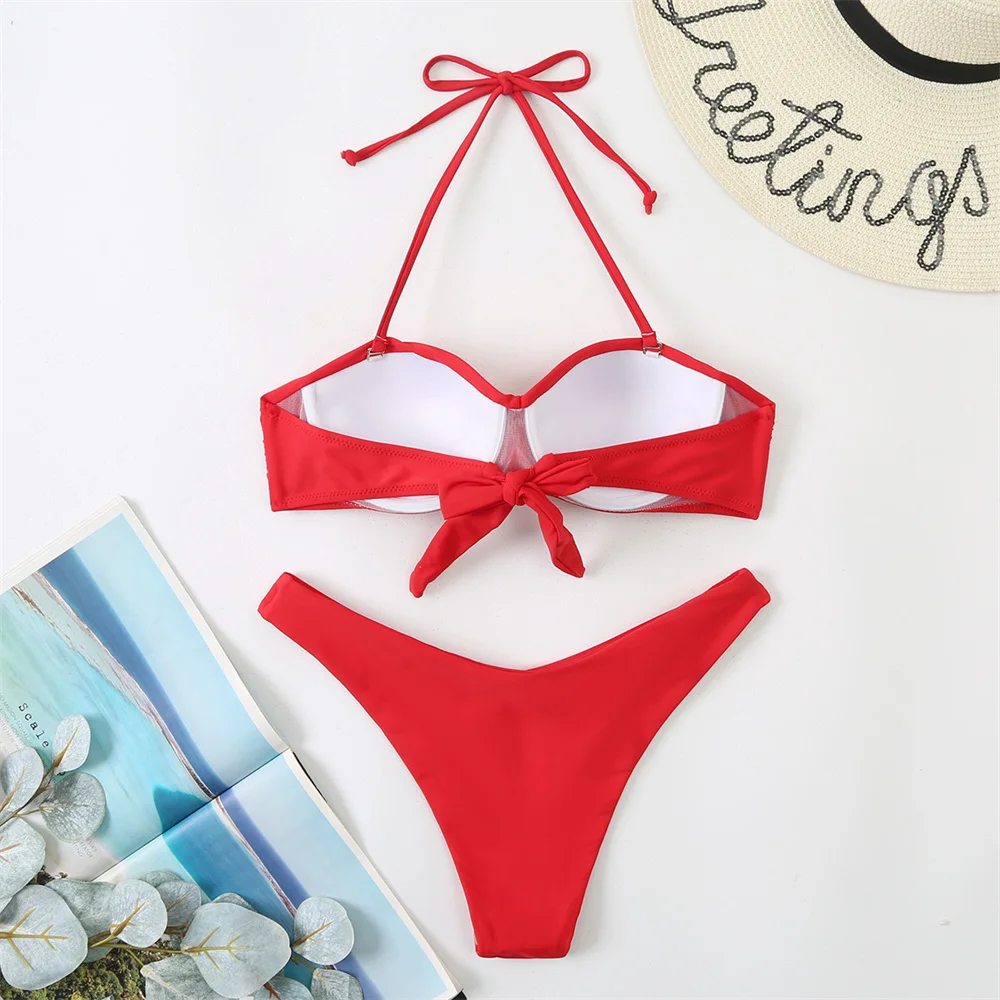 maillot de bain, bikini, Y2K, bandeau torsadé, push-up, taille haute,