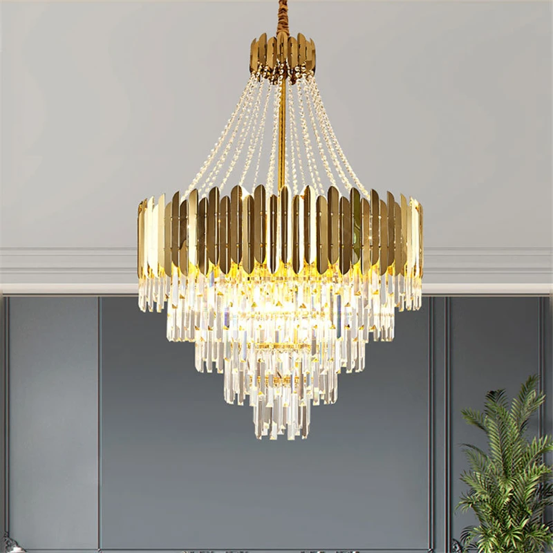 

LED Postmodern Stainless Steel Crystal Chandelier Lighting Lustre Suspension Luminaire Staircase Hanging Lamp Deco Chandeliers