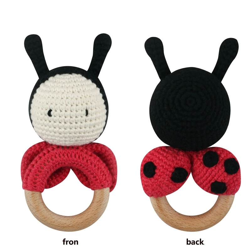 

1pc Baby Wooden Teether Natural Teething Grasping Toys Mobile Pram Crib Ring Ladybug Crochet Rattle Soother Nursing Toys P31B