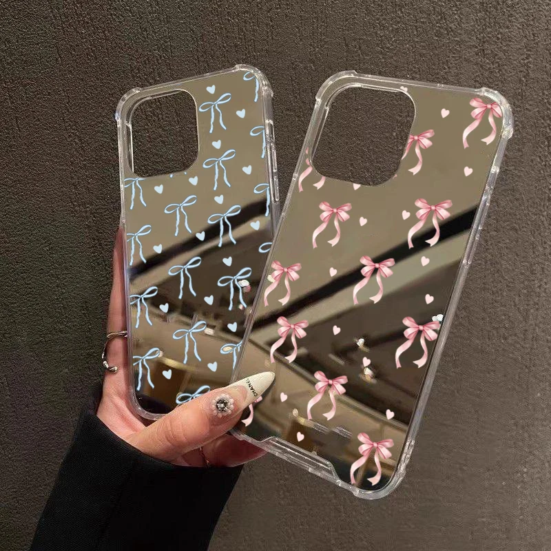 Vibrant Bow Mirror Phone Case with Makeup Mirror and Shockproof Soft Cover