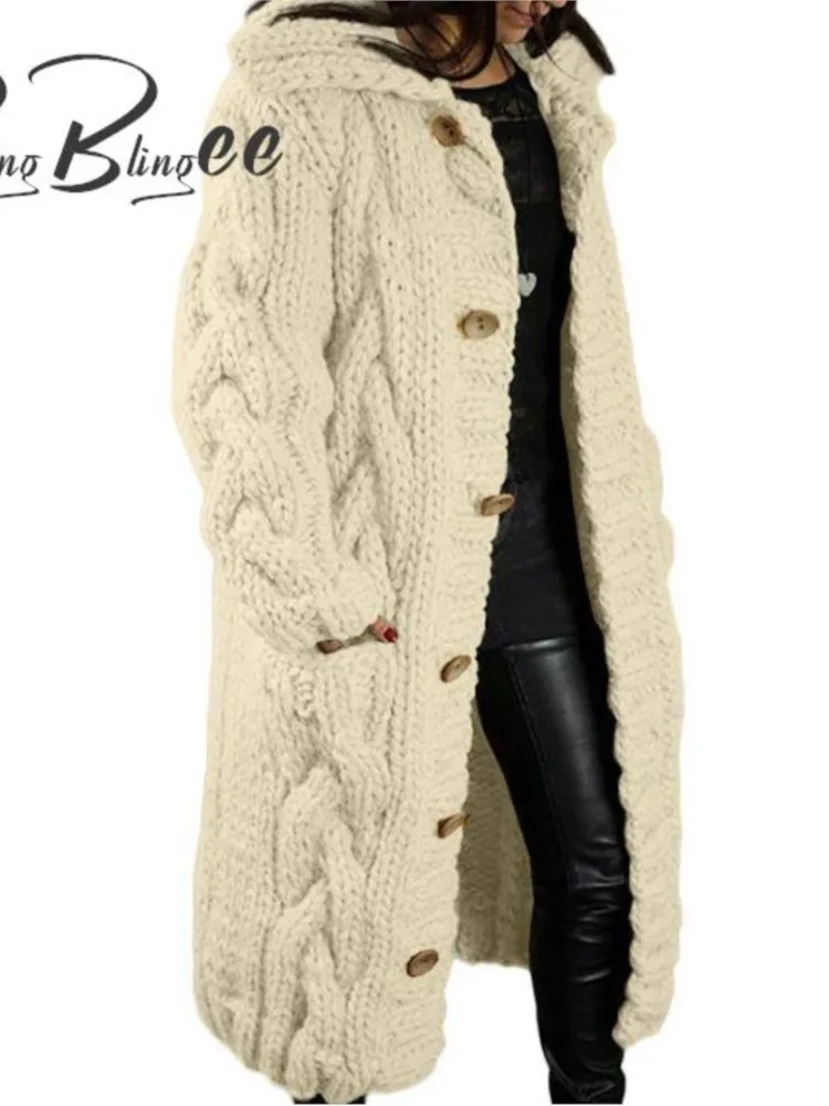 BlingBlingee 2023 여성 따뜻한 케이블 청키 니트 가디건, Traf 긴 소매, 싱글 버튼, 루즈핏 스웨터, 겨울