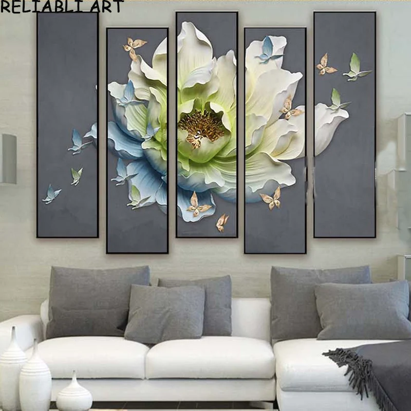 5 Pezzi Modern Large Size Lotus Canvas Painting Poster E Stampa Wall Art Pictures For Living Room Home Decor No Frame
