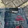 Gothic punk cross graphic print design casual denim short for men 2024 new fashion comfortable versatile casual jorts shorts y2k 4