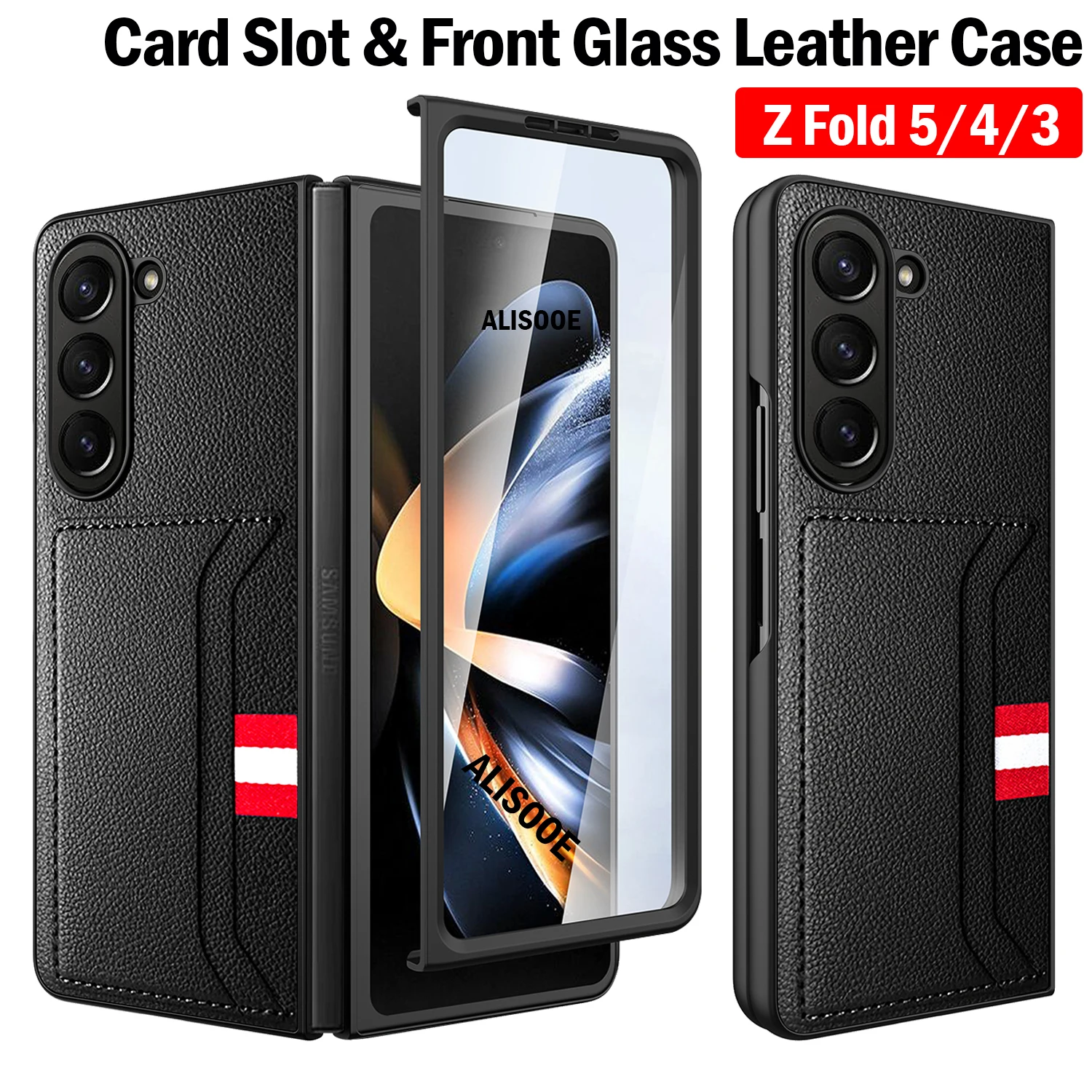 

Чехол для Samsung Galaxy Z Fold 5 4 3, кожаный защитный чехол для карт, переднее стекло, пластиковый чехол для Galaxy Z Fold 3 4 5 Capa