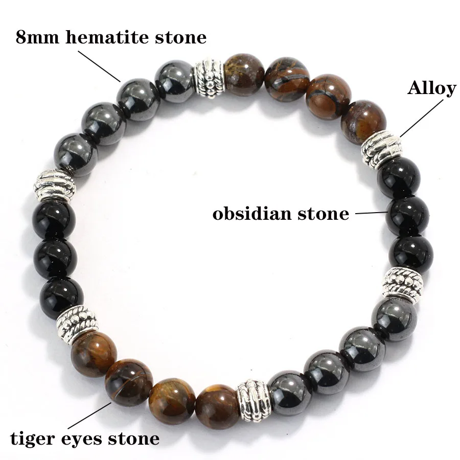 Beaded Men Bracelet Natural Stone Healing Accessory