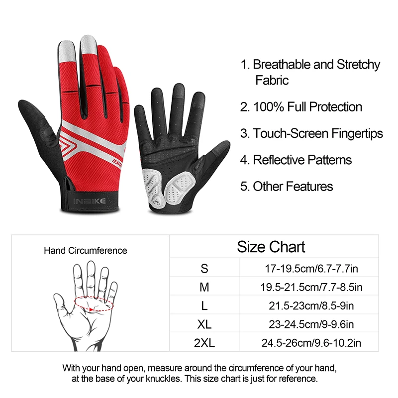 INBIKE Cycling Gloves for Men/Women Durable Bike Gloves with Touchscreen-Padded Anti-Slip MTB Bicycle for Cycling/Outdoor