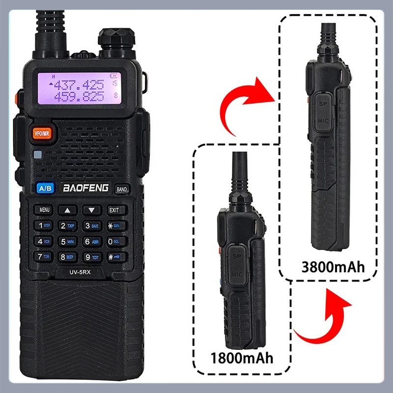 Baofeng UV-5RX Walkie Talkie M-5R 5W Multi-Band 3800mah Type-C Charging Wireless Copy Frequency AM FM Radio UV5R Upgrade Version 5