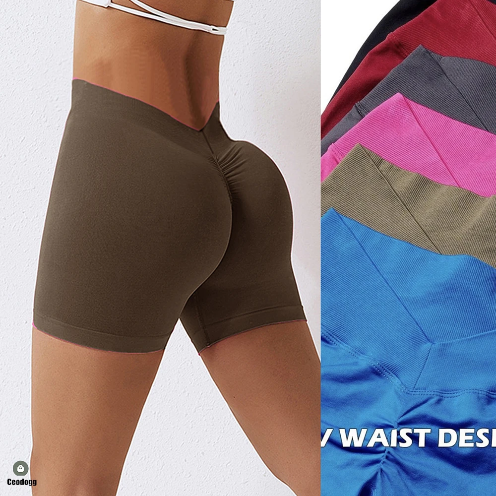 

2024 Knitted Women's Gym Shorts Sports Stretch Tights Push ups Running Training High Waist Shorts