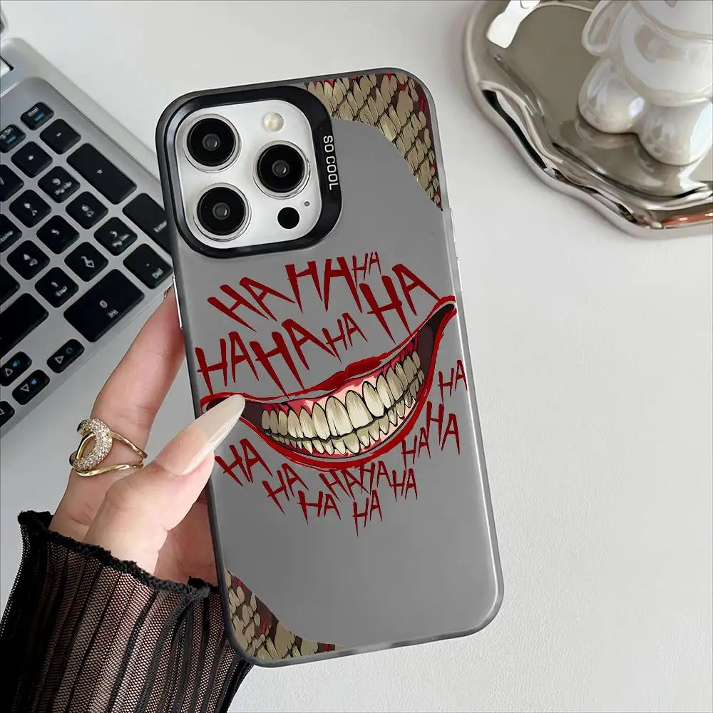 Joker's Smile Electroplated Phone Case with Special Metal Silver Button Design