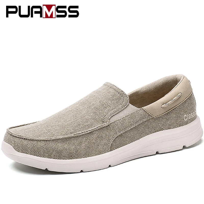 Men Casual Canvas Shoes Loafers Breathable Slip on Flats Vulcanized Shoes Driving Plus Size 46 Walking