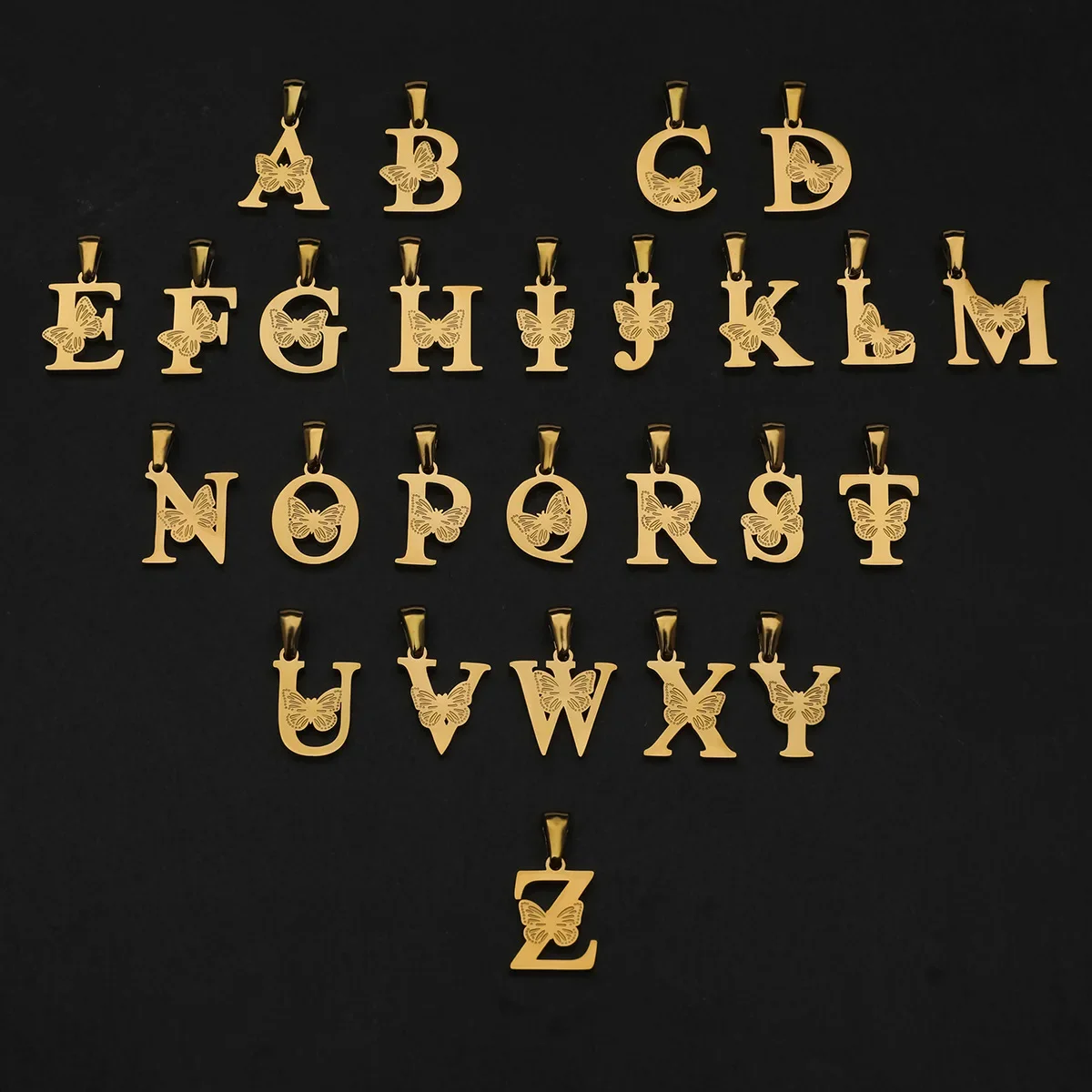 Engraved Butterfly 26 English Letter Pendant Neckalce Gold Plated Glossy Removable Initial Alphabet Chain Choker Birthday Gifts