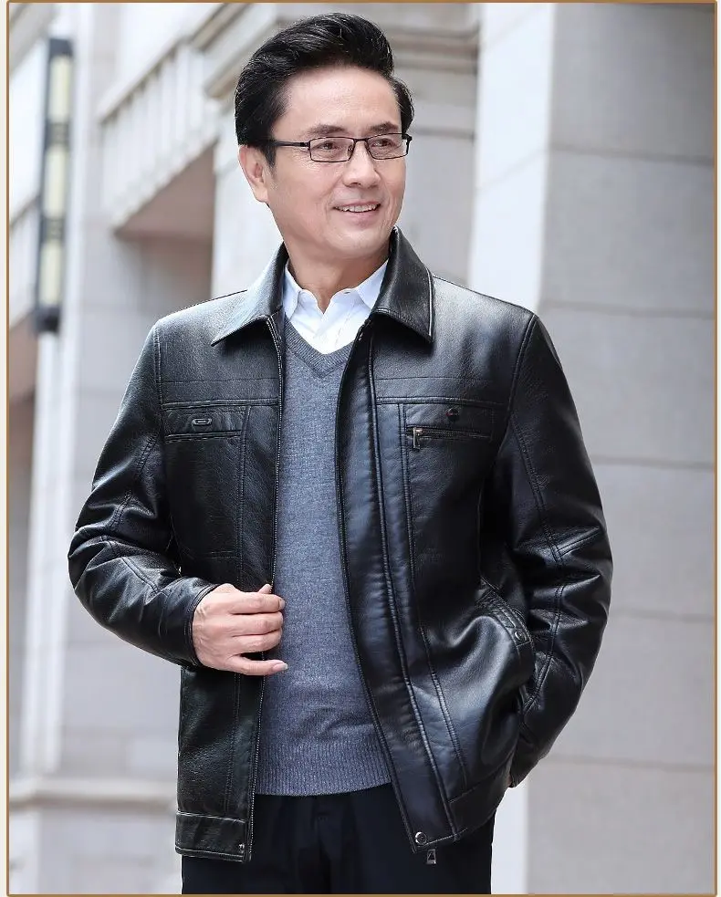 Natural Leather Jacket For Men Fur Thick Loose Plus Velvet Winter Black Leather Coats Male Sheepskin Coat Man With Fur Collar