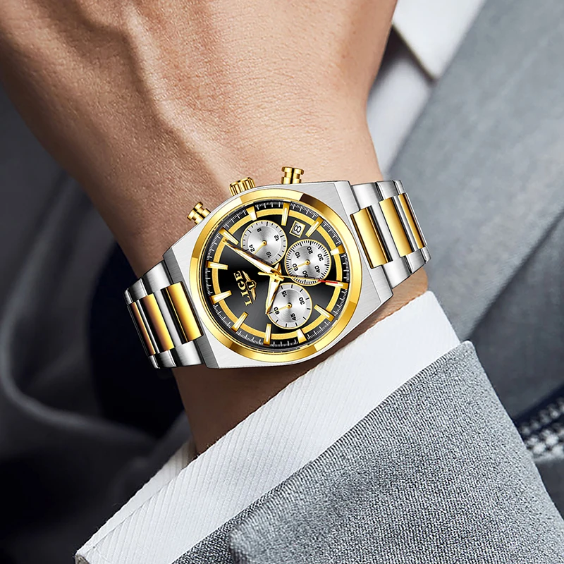 LIGE Men's Waterproof Luminous Quartz Chronograph Sport Watch with Gift Box