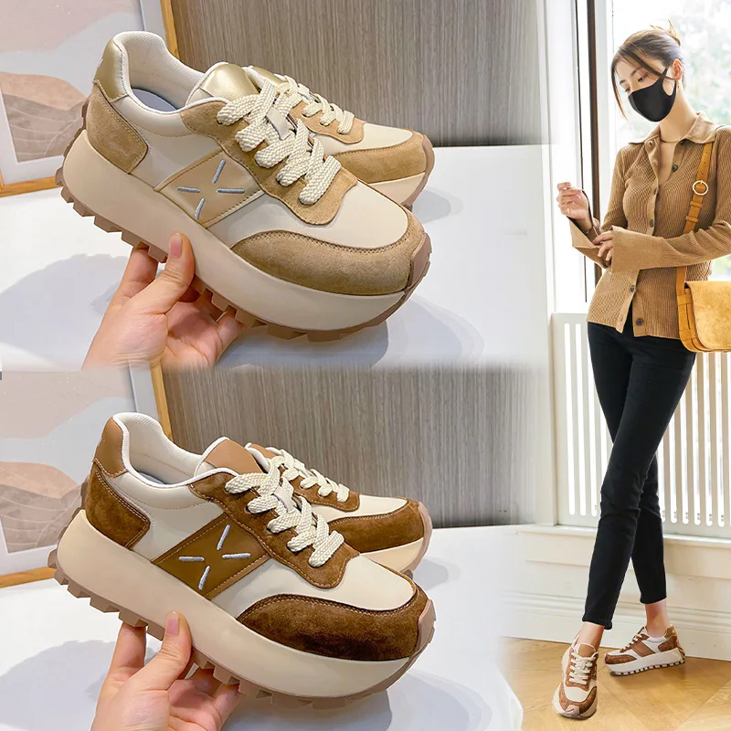 DIMANYU Board Shoes Women's Genuine Leather 2024 Spring New Platform Female Shoes Fashion Lace-up Cortez Shoes Ladies