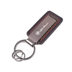 Carbon Fiber Leather Car Logo Keychain Key Ring Pendant (FMP - Yellow Red)