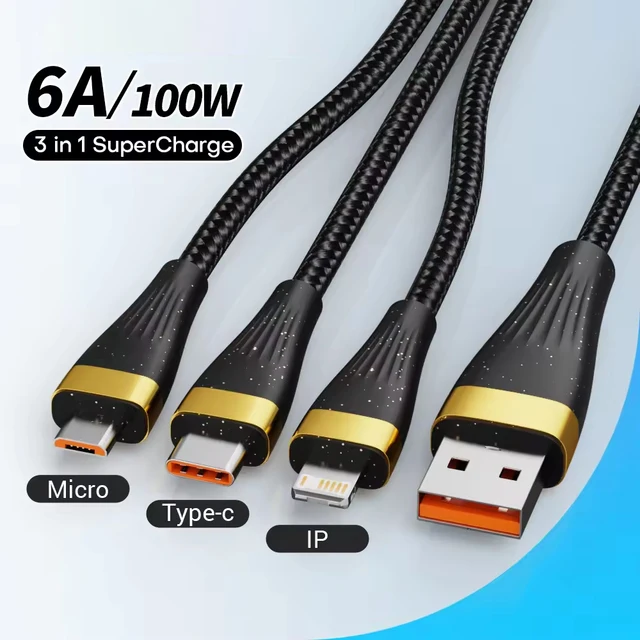 100W 6A 3 in 1 Fast Charging Data