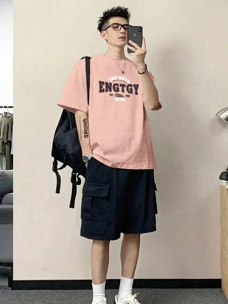 thumbnail image 1 of Conjunto de pantalones cortos con alfabeto para hombre, trajes deportivos grises, oferta de estilo coreano, conjuntos de camisetas y pantalones cortos de dos piezas para hombre, novedad en camisetas y, 1 of 5