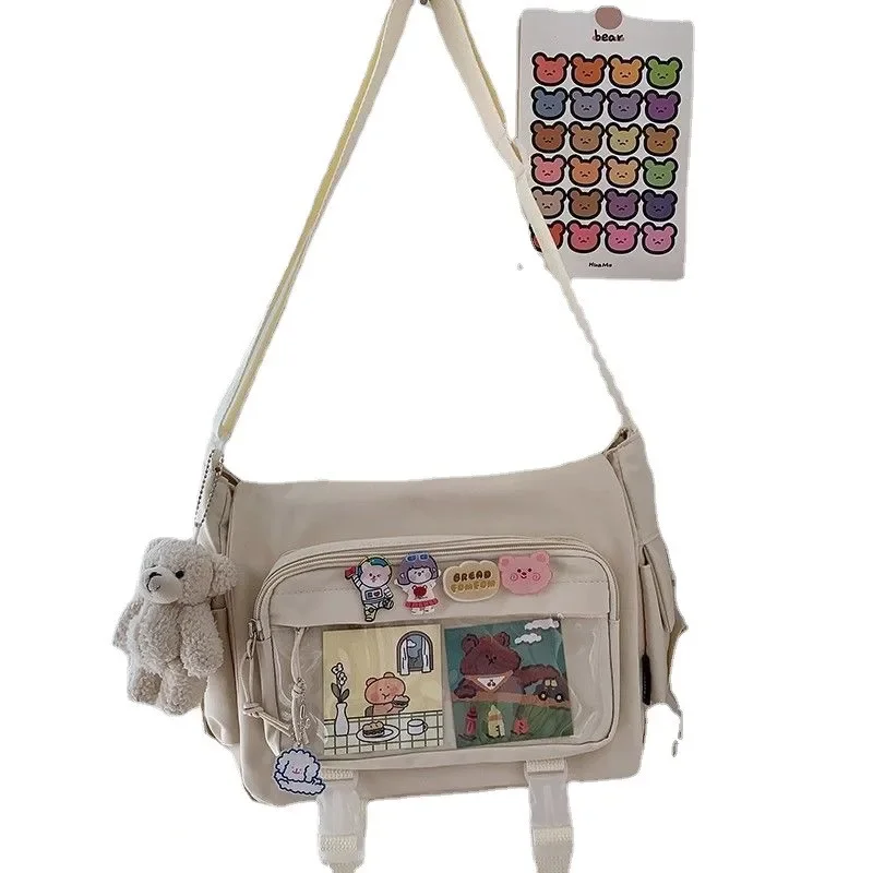 Large capacity student class crossbody canvas bag, women's versatile new Japanese Harajuku solid color mailman shoulder tote bag