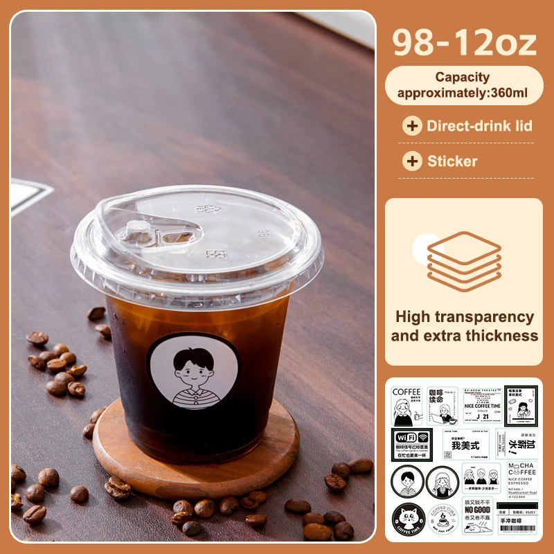 Set of 10 Clear Plastic Cups with Strawless Lids for Refreshing Cold Beverages