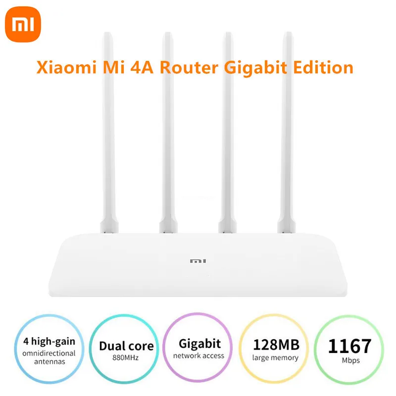샤오미 미 4A 라우터 기가비트 에디션, 2.4GHz + 5GHz 와이파이, 16MB ROM + 128MB DDR3, 고이득 4 안테나, Mihome 앱 제어, IPv6