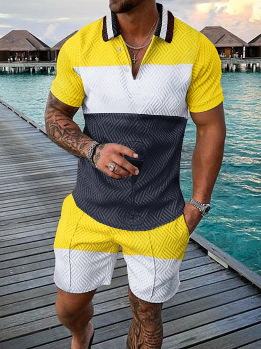 ZipperPoloShirtsShortsSetsCasualMaleTshirtsSummerNew