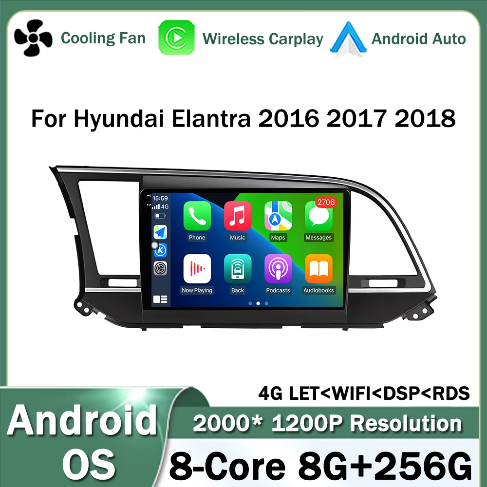 안드로이드 OS 자동차 멀티미디어 비디오 스테레오 플레이어, 현대 엘란트라 6 2016 2017 2018 GPS 무선 카플레이, 와이파이