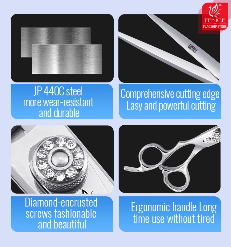 フェニーチェ ペット グルーミング 7.0 インチ左利き用ダイヤモンド