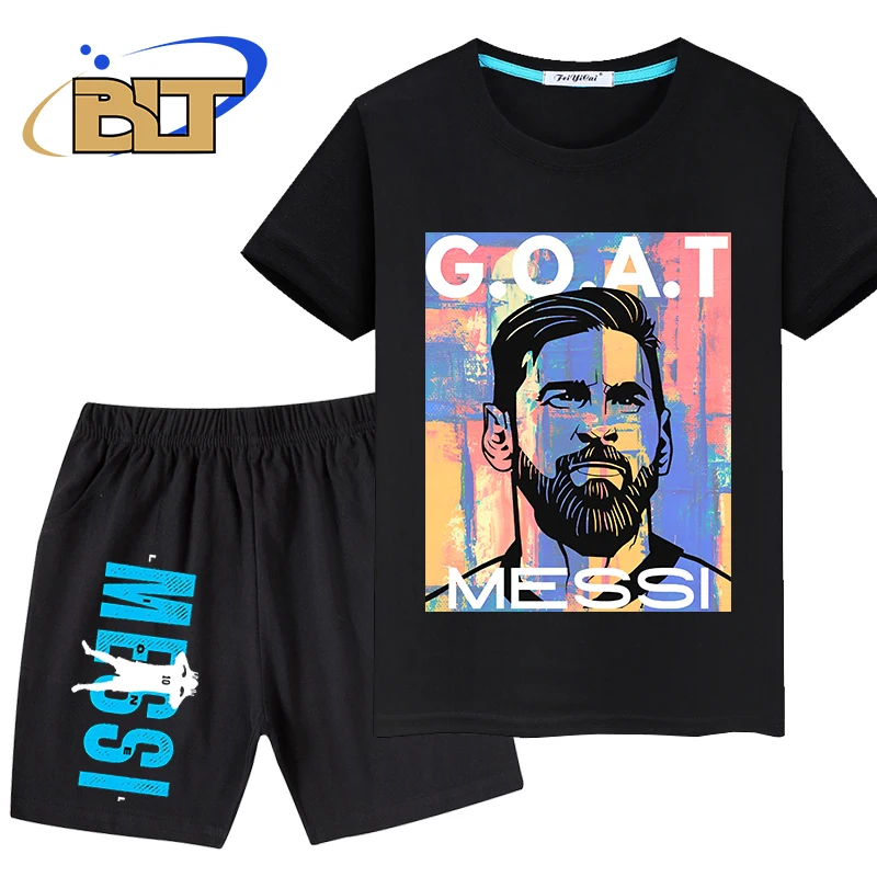 

messi avatar printed kids T-shirt set summer pure cotton short-sleeved shorts 2-piece set suitable for boys and girls