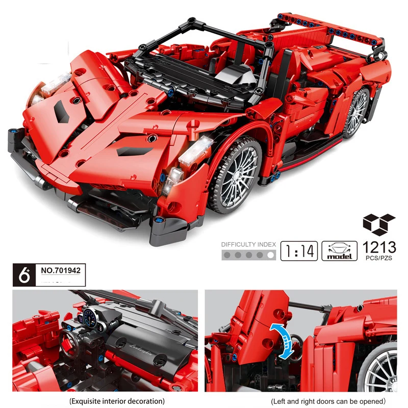 

Technical 1:14 Scale Moc Building Block Super Sport Car Model Bull Supercar Veneno Vehicle Steam Brick Toy Collection For Gifts