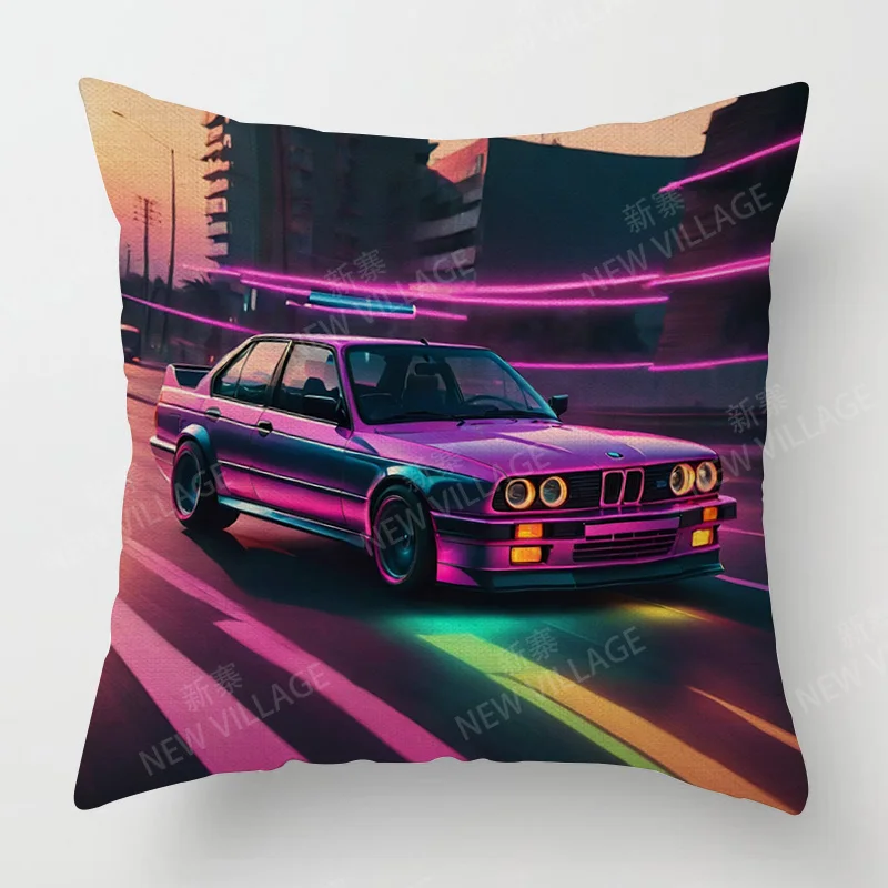 Modern Simple Car Illustration Pillow Cover Bedroom Cafe Decoration Applicable Car Cushion Cover 40x40cm 45x45cm 6