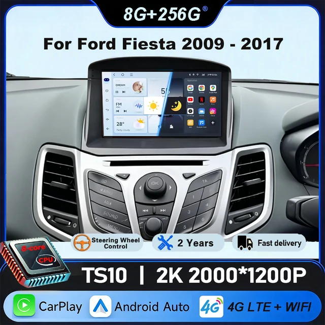 Systèmes intelligents de voiture pour Ford Fiesta Mk 7 2008 - 2019, lecteur stéréo Carpaly Android Auto, navigation GPS, autoradio, écran DSP 1