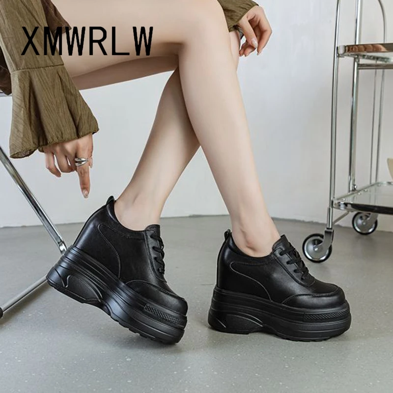 

XMWRLW Women's Chunky Sneakers 2023 Autumn White Black Shoes Fashion High Heels Women Wedges Shoes Chunky Sneakers Autumn Shoe