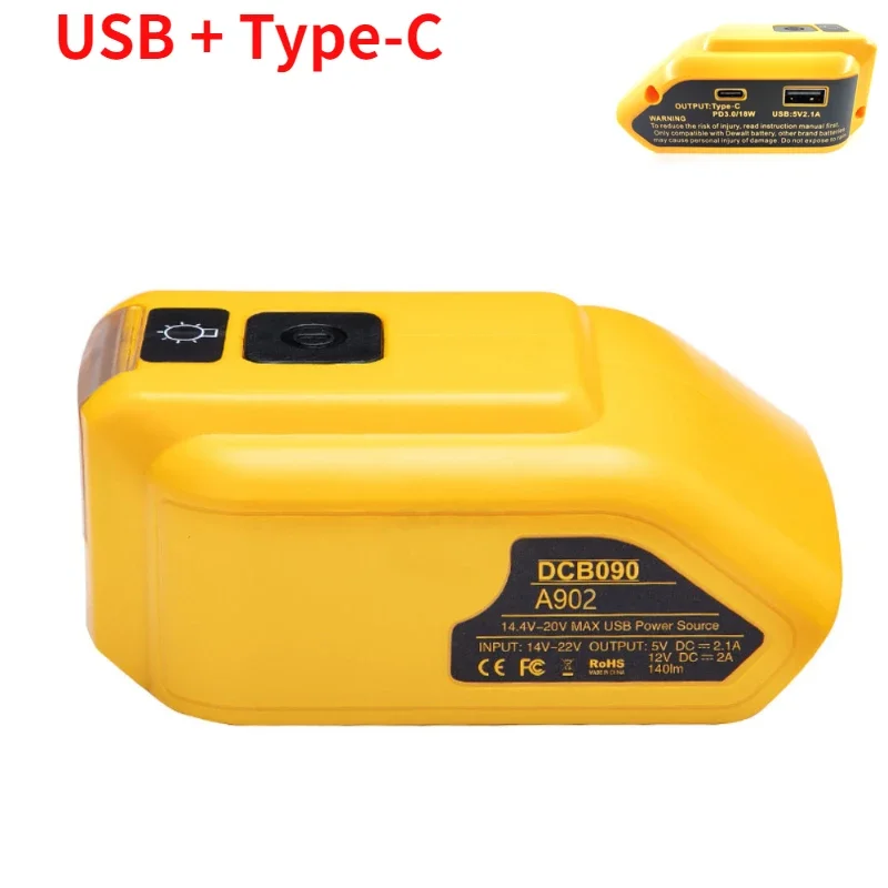 Substituição Original Dcb090 Conversor da Fonte de Alimentação para Dewalt 20v Max 18v Bateria Adaptador com Usb Duplo dc 12v Conduziu a Luz do Trabalho a - Image 6