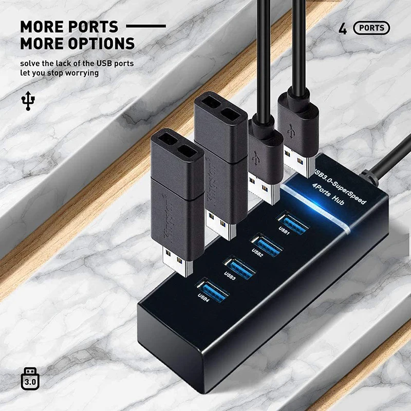 

Высокоскоростной USB-разветвитель с 4 портами, 30/120 см